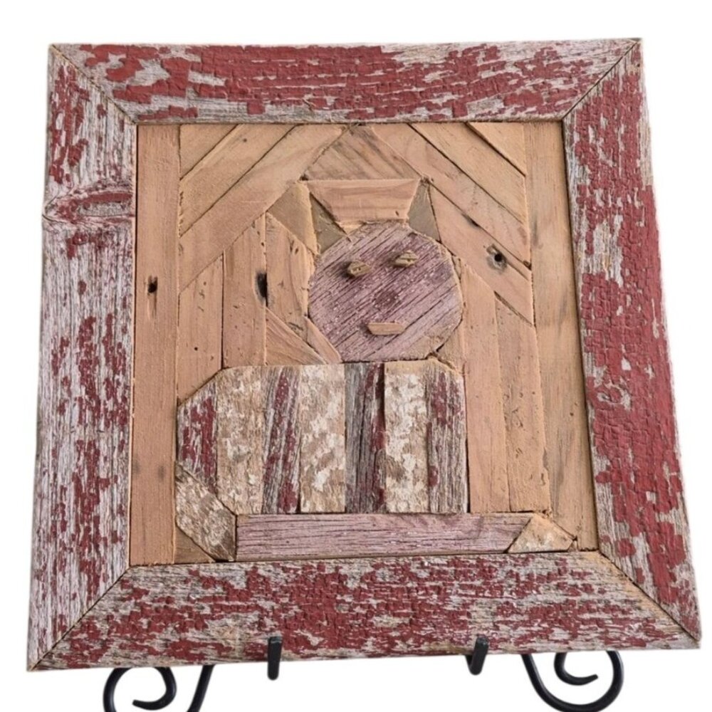 Rustic Barn‑Board Cat Wall Decor Hanging – Local Wisconsin Artisan
